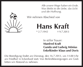Traueranzeige von Hans Kraft von Pegnitz-Zeitung